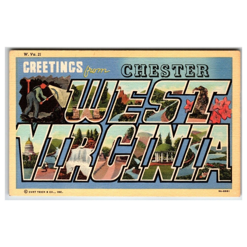 Greetings from Chester West Virginia Large Letter Linen Postcard 1939